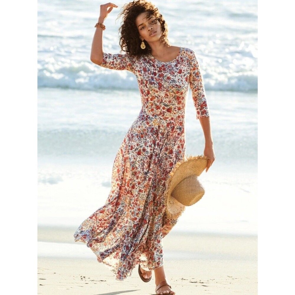 Peruvian Connection Tivoli Dress Women Medium Floral Pima Cotton Modal Maxi Boho